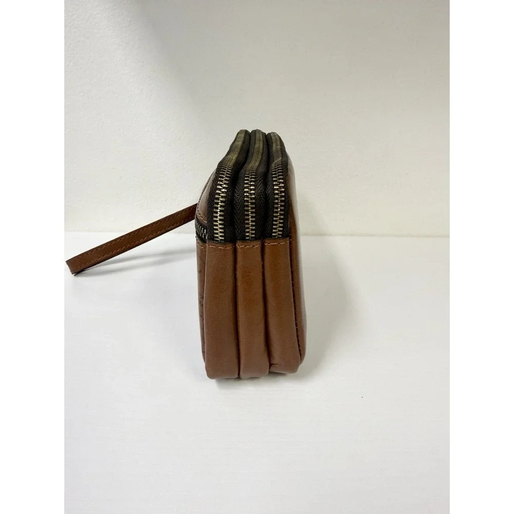 Patricia Nash Viani Leather Wristlet Riot Rust Signature Map